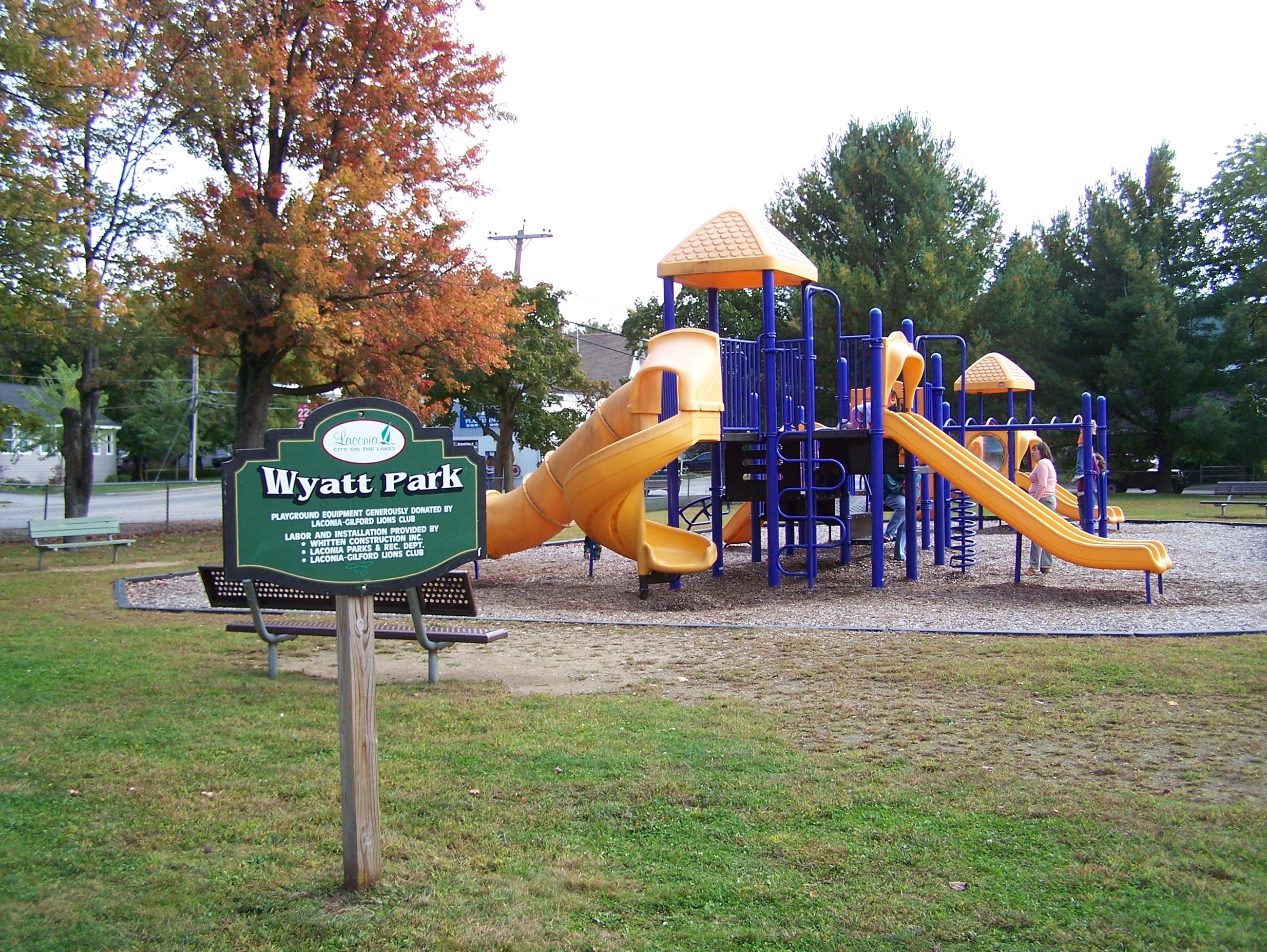 A photo of the Wyatt Park playground and sign
